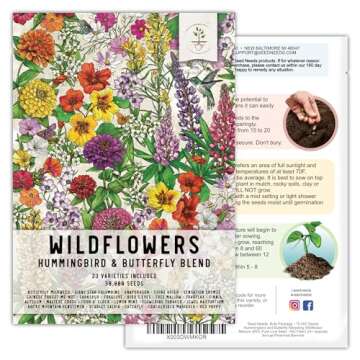 Seed Needs, Large 2 Ounce Package of 30,000+ Hummingbird and Butterfly Garden Wildflower Seed Mixture for Planting (99% Pure Live Seed- NO Filler) 20+ Varieties, Annual Perennial - Bulk