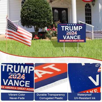 Trump Vance Yard Sign 2024 - Trump Yard Signs, Make America Great Again Signs with Stakes for Yard Lawn Garden 18x12 inch