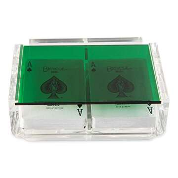 La Canasta Set, Canasta Card Holder Tray with 2 Decks of Playing Cards in Acrylic Box with Sliding Lid and Revolving Base, Keeps Stack of Cards Organized, Easy Rotate and Spins Freely (Green)