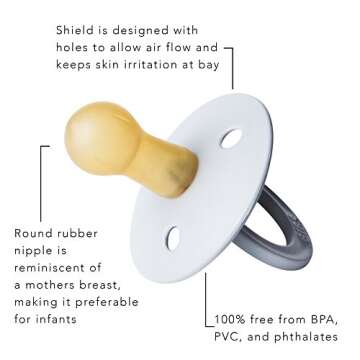 BIBS Baby Pacifier | BPA-Free Natural Rubber | Made in Denmark | Dark Denim/Ivory 2-Pack (0-6 Months)