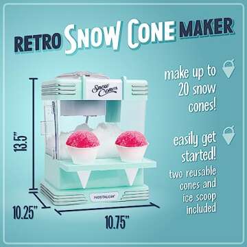 Nostalgia Snow Cone Shaved Ice Machine - Retro Table-Top Slushie Machine Makes 20 Icy Treats - Includes 2 Reusable Plastic Cups & Ice Scoop - Aqua