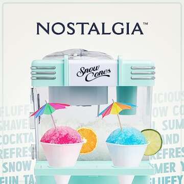 Nostalgia Snow Cone Shaved Ice Machine - Retro Table-Top Slushie Machine Makes 20 Icy Treats - Includes 2 Reusable Plastic Cups & Ice Scoop - Aqua