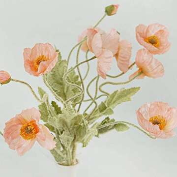 Kamang Artificial Poppy Coral Silk Flowers (3 Stems) for Home Decor and Wedding. Faux Poppy Flowers. Artificial Poppy Flower Arrangement and Centerpiece. Coral Silk Flower (Peach Coral)