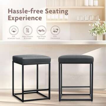 ALPHA HOME 24 Inch Counter Height Bar Stools Set of 2, Upholstered Bar Stools for Kitchen Island, Counter Stools with Faux Leather Cushion and Sturdy Metal Frame, Modern Barstools, Black