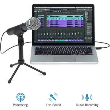 Samson Technologies Q2U USB/XLR Dynamic Microphone Recording and Podcasting Pack (Includes Mic Clip, Desktop Stand, Windscreen and Cables), Silver