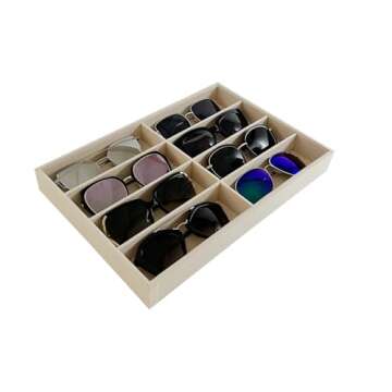 8 Slot Large Light Beige Premium Quality Velvet Sunglasses Eyewear Glasses Watch Box Tray Stackable Practical Trade Show Home Use Jewelry Display Organizer Drawer Divider Insert