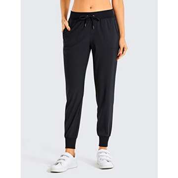 CRZ YOGA Women's Lightweight Workout Joggers 27.5" - Travel Casual Outdoor Running Athletic Track Hiking Pants with Pockets Black Large