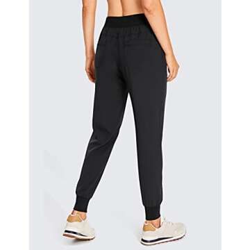 CRZ YOGA Women's Lightweight Workout Joggers 27.5" - Travel Casual Outdoor Running Athletic Track Hiking Pants with Pockets Black Large