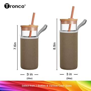 Tronco 24oz Glass Tumbler with Straw and Bamboo Lid - Nylon Bottle Protection Sleeves,Stylish Smoothie Cup,Wide Mouth Iced Coffee Cup Reusable- Elegant Glass Water Bottles for Everyday Hydration