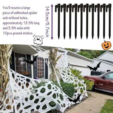 Beef Netting Halloween Spider Webs Decorations,Giant Stretchy Spider Decor with 10 pcs Tent Stakes,Cut-Your-Own Gauze Spiderwebs Cobwebs for Haunted Ghost Yard Party Indoor Outdoor Supplies 450 Sqft