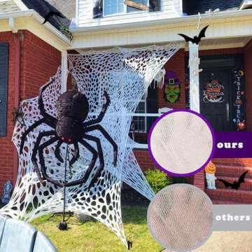 Beef Netting Halloween Spider Webs Decorations,Giant Stretchy Spider Decor with 10 pcs Tent Stakes,Cut-Your-Own Gauze Spiderwebs Cobwebs for Haunted Ghost Yard Party Indoor Outdoor Supplies 450 Sqft