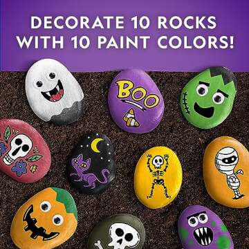 Blue Marble National Geographic Creepy Creatures Rock Painting Kit - Halloween Arts & Crafts Kit for Kids, Decorate 10 River Rocks with 10 Paint Colors & More Spooky Art Supplies, Halloween Kids Toys