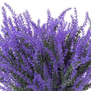 Ouddy Decor 12 Bundles Artificial Lavender Fake Flowers Faux Plastic Plants for Home Wedding Kitchen Garden Patio Window Box Office Table Centerpieces Indoor Outdoor Decor, Purple