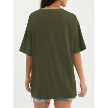 ATHMILE Womens Summer Spring Oversized T Shirts Loose Fit Crewneck Short Sleeve Tops Casual Blouse Y2K 2025 Basic Tee ArmyGreen