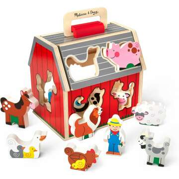 Melissa & Doug Wooden Take-Along Barn Toy - Portable Farm Playset