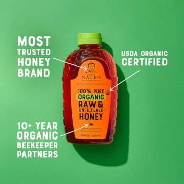 Nate's Organic 100% Pure, Raw & Unfiltered Honey - USDA Certified Organic - 32oz. Squeeze Bottle