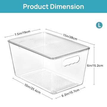 Vtopmart 4 Pack Clear Stackable Storage Bins with Lids, Large Plastic Containers with Handle for Pantry Organizer and Storage,Perfect for Kitchen,Fridge,Cabinet, Closet,Bathroom Organization