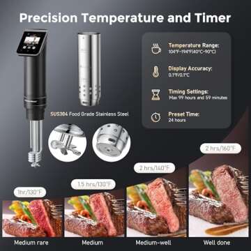 KitchenBoss WIFI Sous Vide Cooker: Ultra-Quiet Sous-vide Cooking Machine 1100 Watts Stainless Steel Immersion Circulator for Kitchen with TFT Preset Recipes, Black