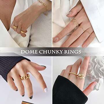 MOROYA Chunky Gold Dome Rings Set for Women