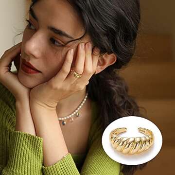 MOROYA Chunky Gold Dome Rings Set for Women