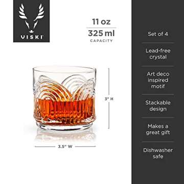 Viski Beau Stemless Lowball Glasses Set of 4 - 11oz