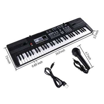 Digital Music Piano Keyboard 61 Key - Portable Electronic Musical Instrument with Microphone Kids Piano Musical Teaching Keyboard Toy for Birthday Christmas Festival Gift