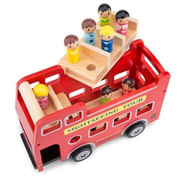 New Classic Toys - City Tour Bus with 9 Play Figures Wood Learning Toy