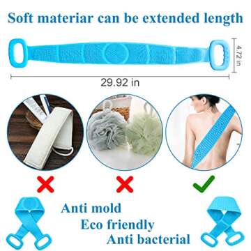 Bath Body Brush, Exfoliating Lengthen Body Back Scrubber, Easy to Clean, Lathers Well, Eco Friendly, Comfortable Massage for Shower Bathing(Blue)