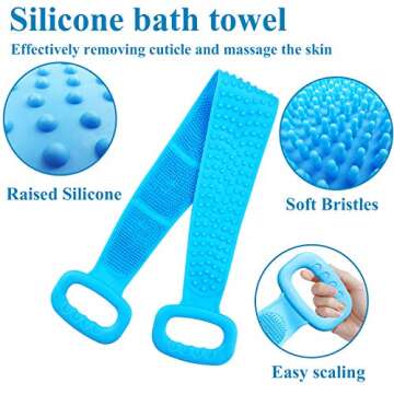 Bath Body Brush, Exfoliating Lengthen Body Back Scrubber, Easy to Clean, Lathers Well, Eco Friendly, Comfortable Massage for Shower Bathing(Blue)