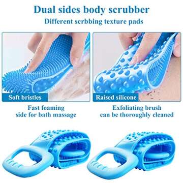 Bath Body Brush, Exfoliating Lengthen Body Back Scrubber, Easy to Clean, Lathers Well, Eco Friendly, Comfortable Massage for Shower Bathing(Blue)