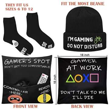 Gamer Gifts for Gamers – Pocket Design Game Throw Pillow Cover 18”x18” W/ Gaming Socks Beanie, Teen Boys Girls Gift Ideas, Video Gamer Room Decor, Birthday Gifts for Boyfriend Men Father Grandson