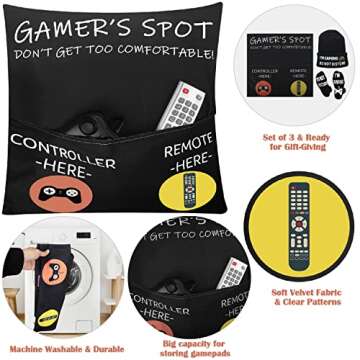 Gamer Gifts for Gamers – Pocket Design Game Throw Pillow Cover 18”x18” W/ Gaming Socks Beanie, Teen Boys Girls Gift Ideas, Video Gamer Room Decor, Birthday Gifts for Boyfriend Men Father Grandson