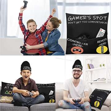 Gamer Gifts for Gamers – Pocket Design Game Throw Pillow Cover 18”x18” W/ Gaming Socks Beanie, Teen Boys Girls Gift Ideas, Video Gamer Room Decor, Birthday Gifts for Boyfriend Men Father Grandson