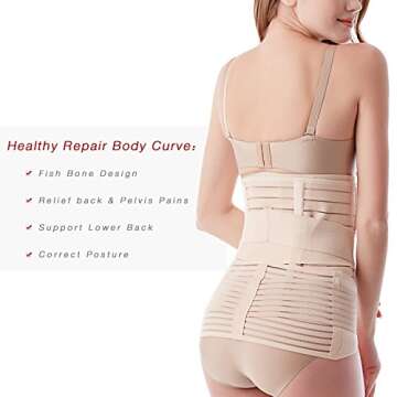 Postpartum Belly Band 3 Belts in 1, Postnatal Wrap Girdle Post C Section Recovery Binder Waist/Pelvis Support Belt Women Post Partum Girdles - Body Shaper Shapewear for Natural Birth C-Section