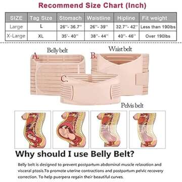 Postpartum Belly Band 3 Belts in 1, Postnatal Wrap Girdle Post C Section Recovery Binder Waist/Pelvis Support Belt Women Post Partum Girdles - Body Shaper Shapewear for Natural Birth C-Section