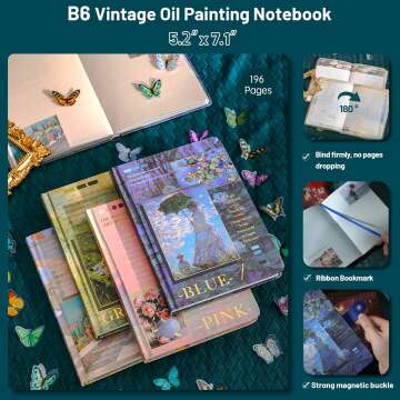 Vintage B6 Notebook with Oil Painting Cover - Green