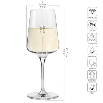 Krosno White and Sparkling Wine Glasses, 6 piece set, 13.52 oz, Infinity Collection, Elegant, Crystal Glass, Lead-free Glass, Dishwasher Safe, Made in Europe