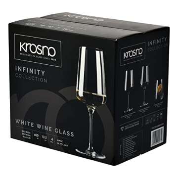 Krosno White and Sparkling Wine Glasses, 6 piece set, 13.52 oz, Infinity Collection, Elegant, Crystal Glass, Lead-free Glass, Dishwasher Safe, Made in Europe