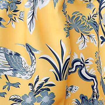 Lush Decor Dolores Light Filtering Window Curtain Valance, 52" W x 18" L, Yellow - Toile Curtains - Bold Blue And Yellow Valance - Bird & Floral Print - Cottage, Maximalist & French Country Home Decor