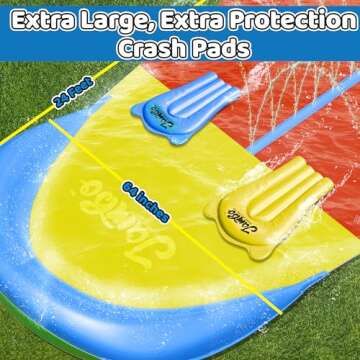 JAMBO 24Ft XL Slip Splash and Slide with Inflatable Crash Pad and 2 Bodyboards, Heavy Duty Lawn Water Slide Summer Water Toy with Sprinkler for Backyard Outdoor Water Fun n Toys for Kids, Splash Mat