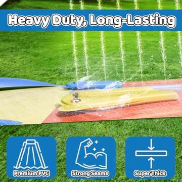 JAMBO 24Ft XL Slip Splash and Slide with Inflatable Crash Pad and 2 Bodyboards, Heavy Duty Lawn Water Slide Summer Water Toy with Sprinkler for Backyard Outdoor Water Fun n Toys for Kids, Splash Mat