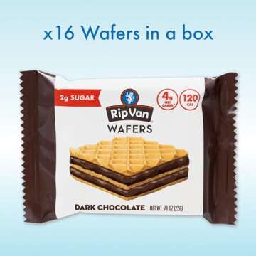 Rip Van Dark Chocolate Wafer Cookies - Healthy Snacks - Non GMO, Keto, Low Carb, Low Sugar (2g), Low Calorie and Vegan, 16 Count