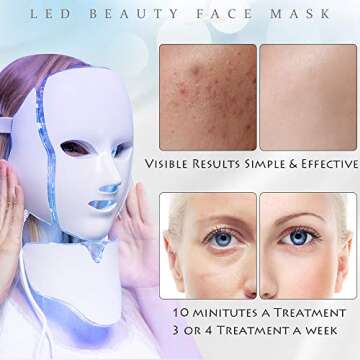 LED Face Mâsk Light Therapy | 7 Color Skin Rejuvenation Therapy LED Photon Mâsk Light Facial Skin Care Anti Aging Skin Tightening Wrinkles Toning Mâsk (For face & neck). (White)