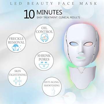 LED Face Mâsk Light Therapy | 7 Color Skin Rejuvenation Therapy LED Photon Mâsk Light Facial Skin Care Anti Aging Skin Tightening Wrinkles Toning Mâsk (For face & neck). (White)