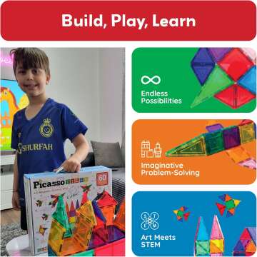 Magnetic Building Tiles Set for Kids 60pcs - STEM Fun