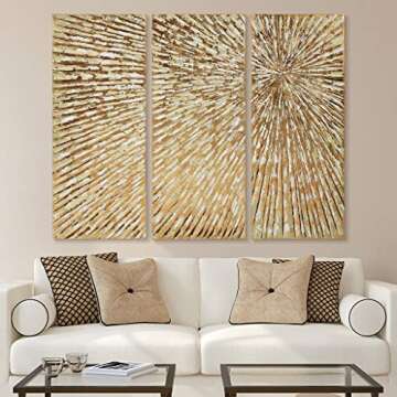 Empire Art Direct Abstract Wall Art Textured Hand Painted Canvas by Martin Edwards, Triptych, 48" x 20 each, Sunshine