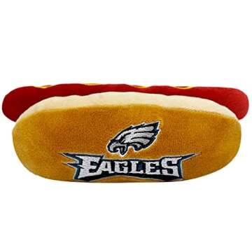 Pets First NFL Philadelphia Eagles HOT Dog Plush Dog & CAT Squeak Toy - Cutest HOT-Dog Snack Plush Toy for Dogs & Cats with Inner Squeaker & Beautiful Football Team Name/Logo 8 x 5 x 3 Inches