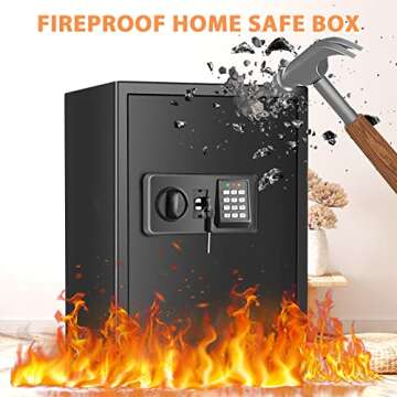 Zogola 2.2 Cubic Large Safe Box Fireproof Waterproof, Anti-Theft Fireproof Safe with Digital Keypad Key and Removable Shelf, Security Home Safe for Pistol Money Medicine Important Documents