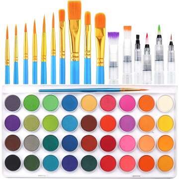 36 Colors Watercolor Paint Set - AROIC with Brushes for All Ages