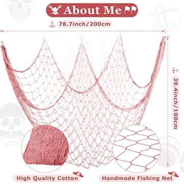 2 Pcs Fish Net Decorative 80 x 40 Inch, Wall Hanging Fishnet for Mermaid, Pirate, Nautical, Under The Sea Party Decorations, Ocean Nursery Themed Hawaii Beach Birthday Party Supplies(Pink)